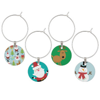 Reindeer, Santa Claus & Snowman Christmas Wine Glass Charm