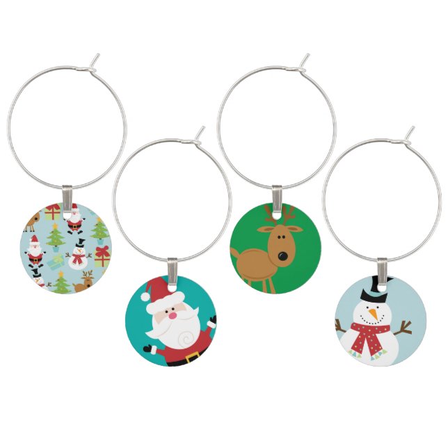 Reindeer, Santa Claus & Snowman Christmas Wine Glass Charm (Staggered)