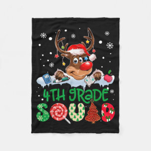 Reindeer Santa Hat 4th Grade Squad Teacher Christm Fleece Blanket