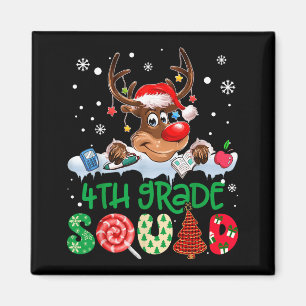 Reindeer Santa Hat 4th Grade Squad Teacher Christm Magnet