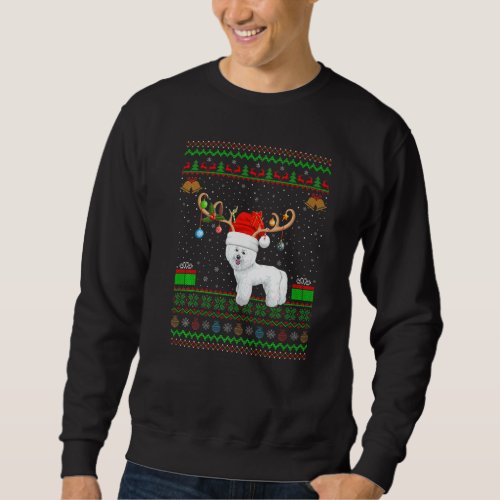 Reindeer Santa Hat Matching Ugly Bichon Frise Chri Sweatshirt