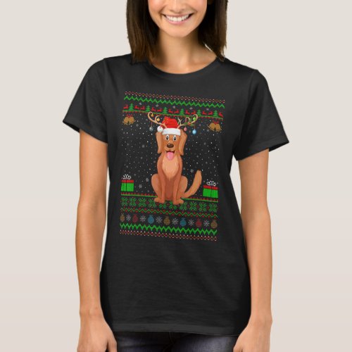 Reindeer Santa Hat Matching Ugly Golden Retriever  T_Shirt