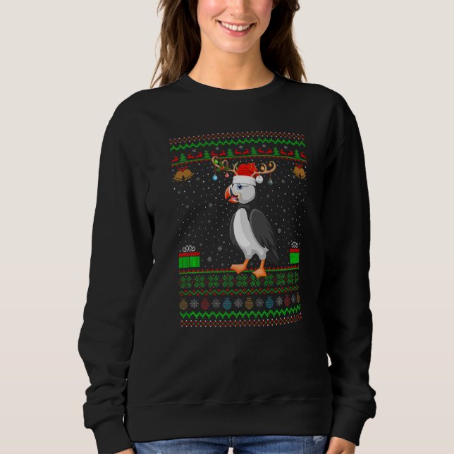 Reindeer Santa Hat Matching Ugly Puffin Bird Chris Sweatshirt (Front)