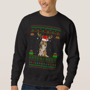 Reindeer Santa Hat Matching Ugly Shetland Sheepdog Sweatshirt