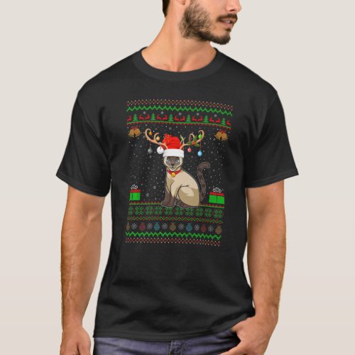 Reindeer Santa Hat Matching Ugly Siamese Cat Chris T_Shirt