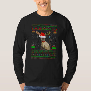 Reindeer Santa Hat Matching Ugly Siamese Cat Chris T-Shirt