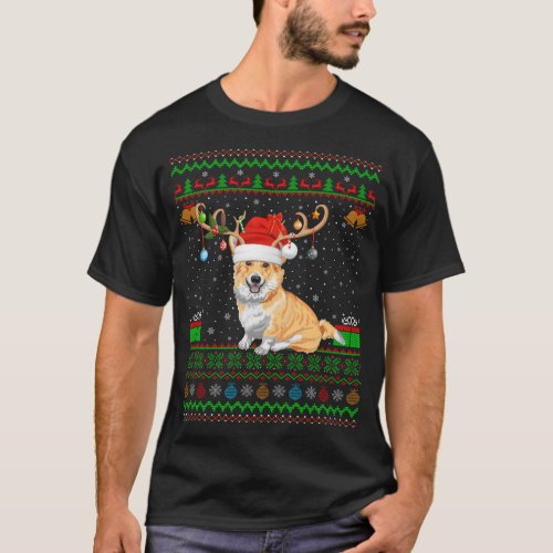 Reindeer Santa Hat Matching Ugly Welsh Corgi Chris T_Shirt