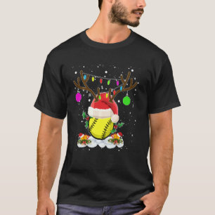 Reindeer & Santa Hat Softball Funny Softball Mom C T-Shirt