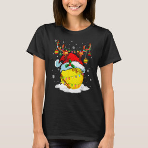 Reindeer & Santa Hat Softball  Softball Mom Christ T-Shirt
