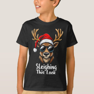 Reindeer Santa Hat Sungles Christmas Funny Xmas T-Shirt