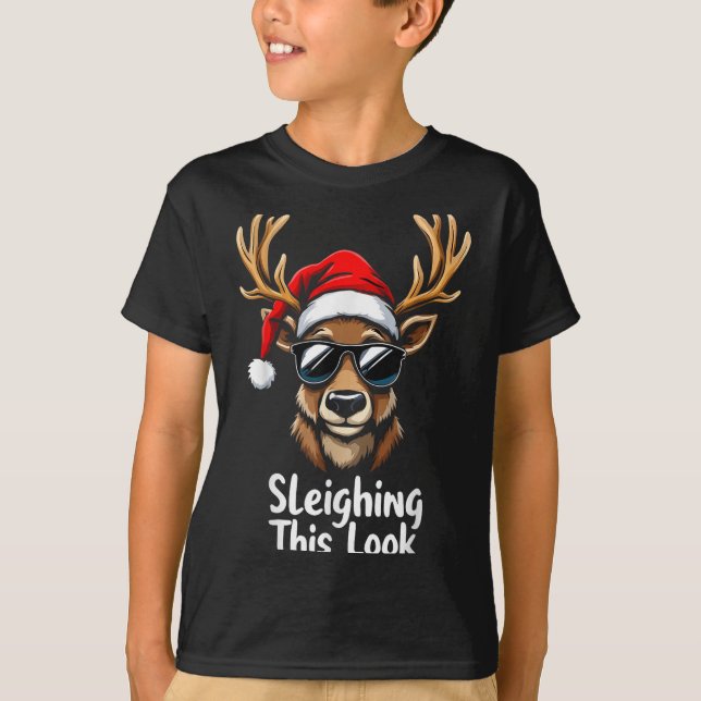 Reindeer Santa Hat Sungles Christmas Funny Xmas  T-Shirt (Front)