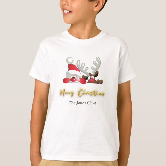 Reindeer Santa Merry Christmas Custom Modern Boy  T-Shirt (Front)