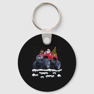 Reindeer Santa Riding Monster Truck Christmas Tree Keychain