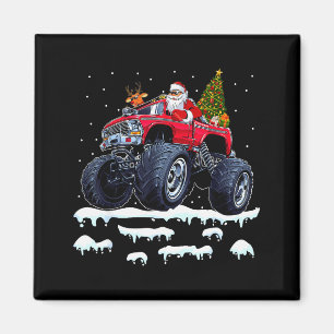 Reindeer Santa Riding Monster Truck Christmas Tree Magnet