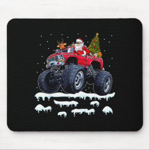 Reindeer Santa Riding Monster Truck Christmas Tree Mouse Pad