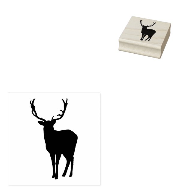 Reindeer Silhouette Christmas Deer Buck Antlers Rubber Stamp (Stamped)