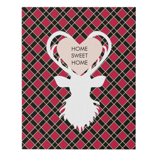 Reindeer Silhouette & Heart on Checkered Faux Canvas Print (Front)