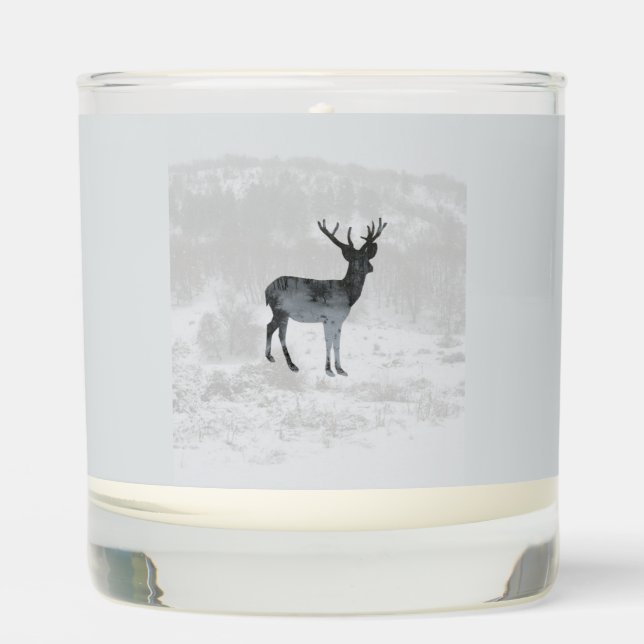 Reindeer silhouette on a winter snowy forest  scented candle (Front)