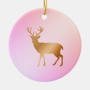 Reindeer silhouette on pink shades ceramic ornament