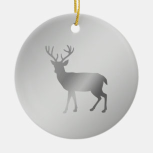 Reindeer silhouette on silver gray shades ceramic ornament