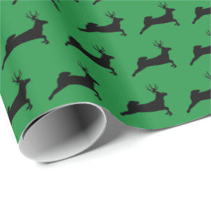 Reindeer Silhouettes Pattern Green Wrapping Paper