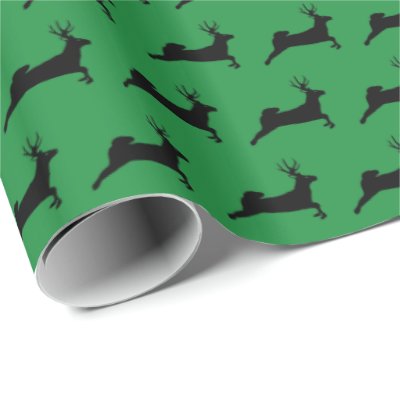 Reindeer Silhouettes Pattern Green Wrapping Paper