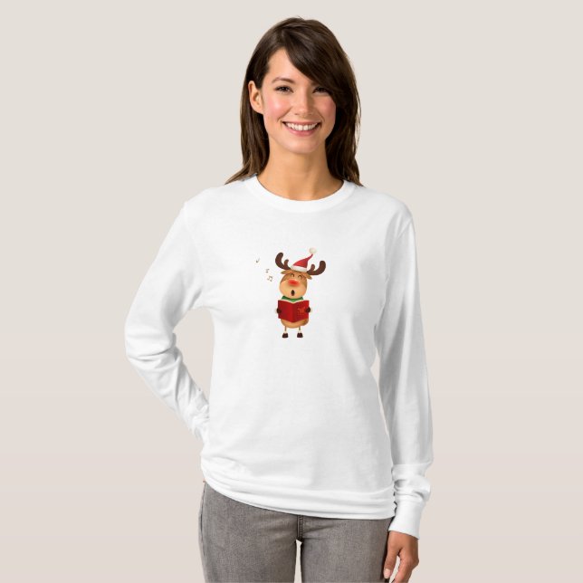 Reindeer singing Christmas carols  T-Shirt (Front Full)