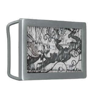 Reindeer Sketch Rectangle Belt Buckle