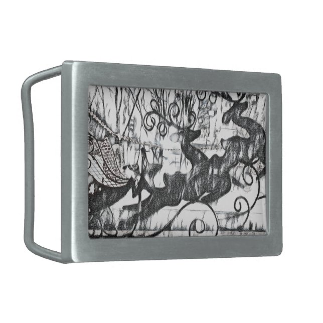 Reindeer Sketch Rectangle Belt Buckle (Front Left)