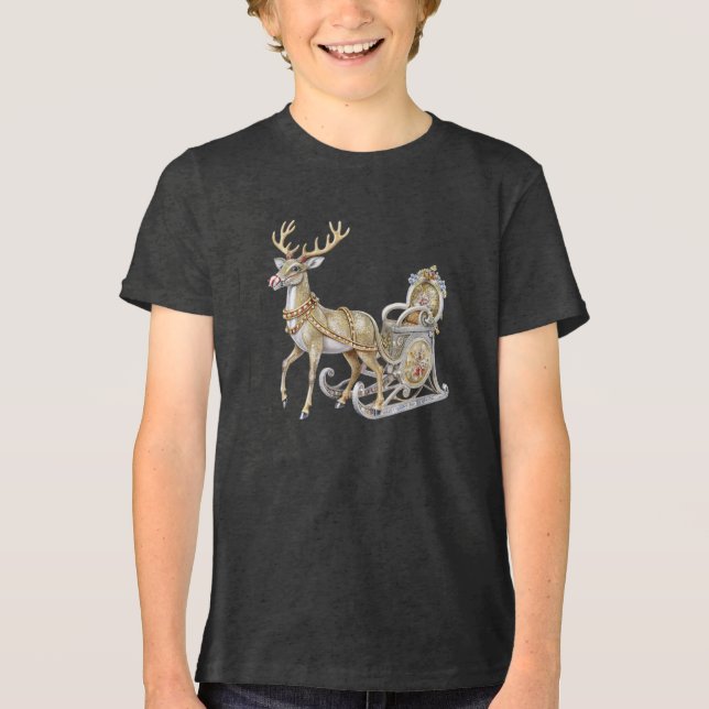 Reindeer Sleigh Boys T-Shirt Tri-Blend Shirt (Front)