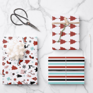 Reindeer Sleigh Chrismas Pine Trees Wrapping Paper Sheets