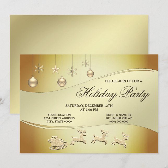 Reindeer Sleigh Christmas Balls Invitation (Front/Back)