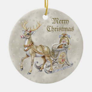 Reindeer Sleigh Christmas Holiday Ornament