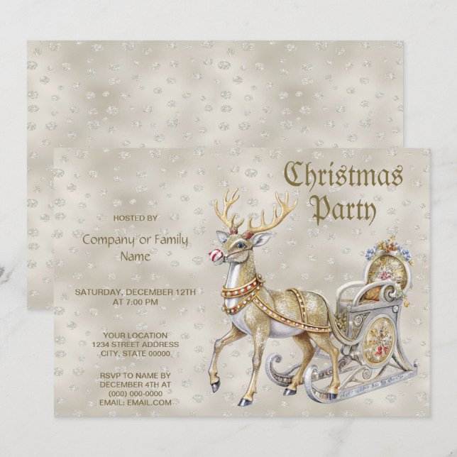 Reindeer Sleigh Christmas Party Invitation (Front/Back)