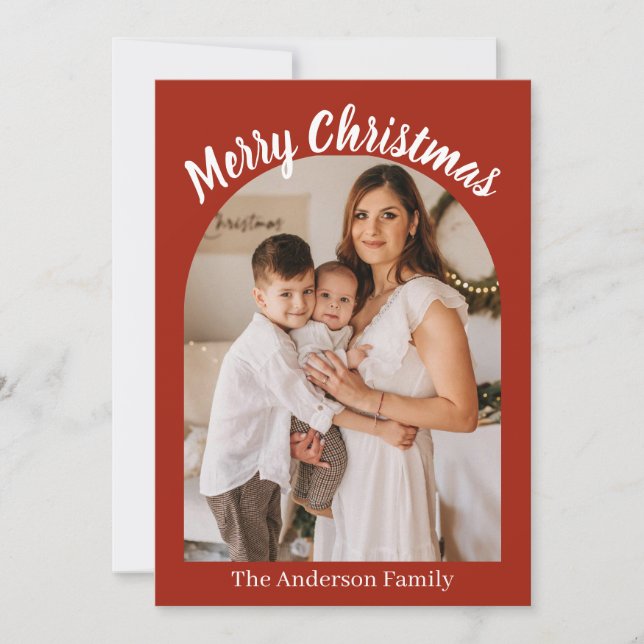 Reindeer Sleigh Christmas Photo Pine Trees Holiday Card (Front)