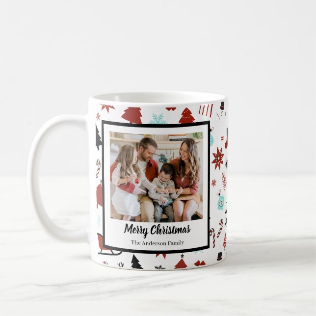 Reindeer Sleigh Christmas Pine Trees Coffee Mug (Left)