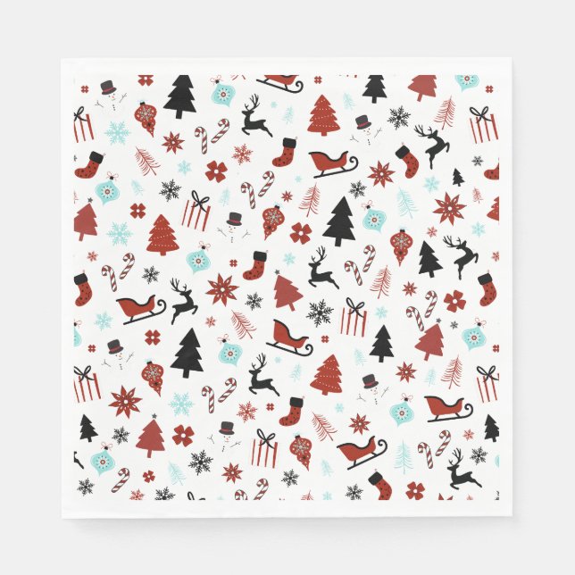 Reindeer Sleigh Christmas Pine Trees Napkins (Front)