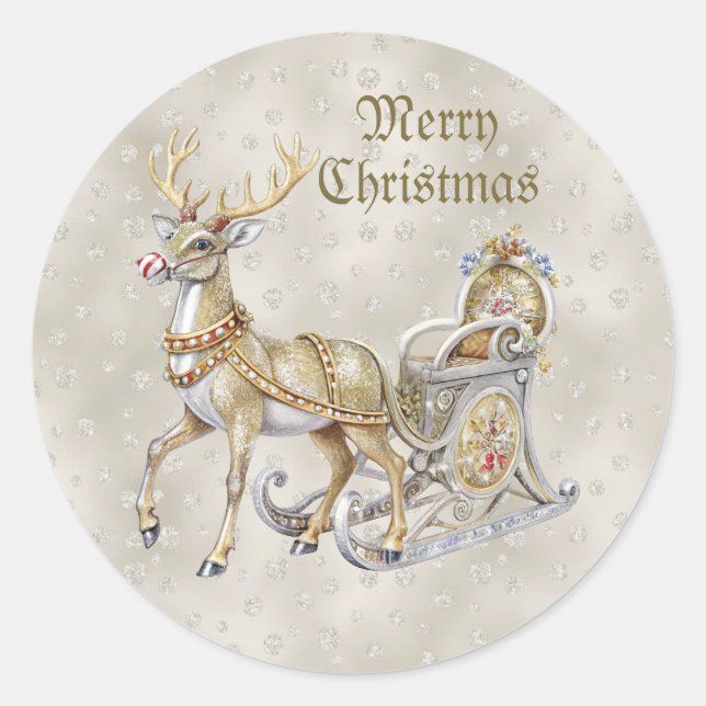 Reindeer Sleigh Christmas Sticker (Front)