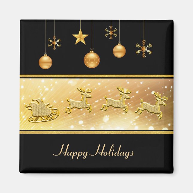  Reindeer Sleigh Holiday Christmas Magnet (Front)