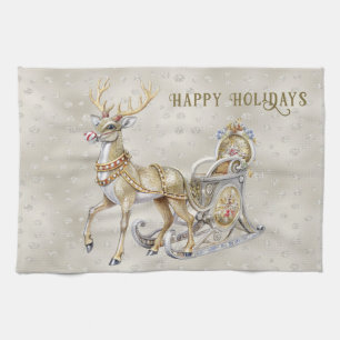 Reindeer Sleigh Holiday Kitchen Towel