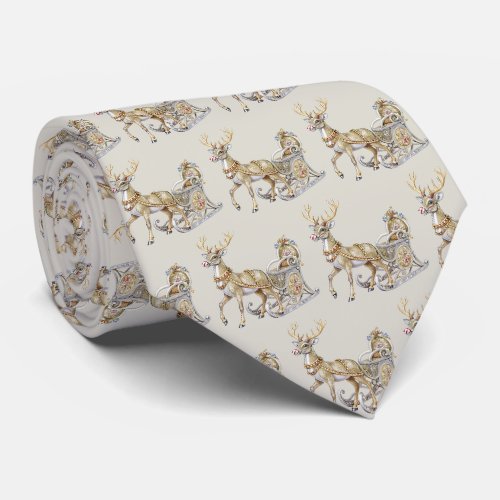 Reindeer Sleigh Holiday Neck Tie