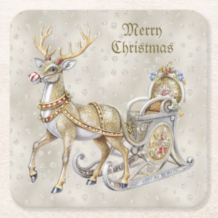 Reindeer Sleigh Holiday Paper Coaster