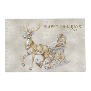 Reindeer Sleigh Holiday Paper Placemat