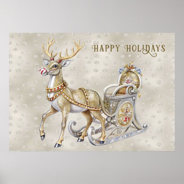 Reindeer Sleigh Holiday Poster (Front)
