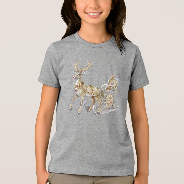 Reindeer Sleigh Holiday T-Shirt Tri-Blend Shirt (Front)