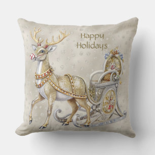 Reindeer Sleigh Holiday Throw Pillow