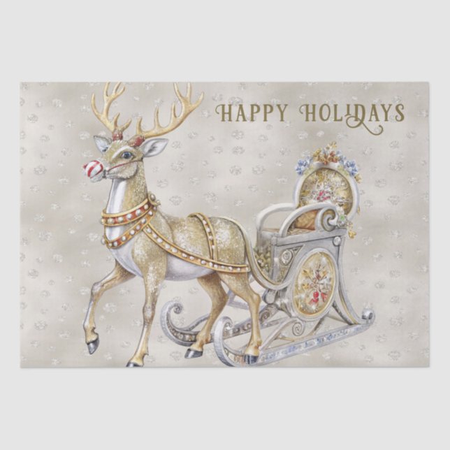 Reindeer Sleigh Holiday Tissue Paper (Front)