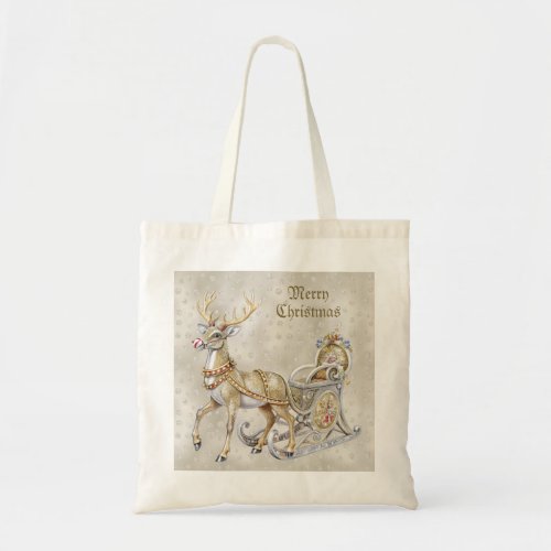 Reindeer Sleigh Holiday Tote Bag