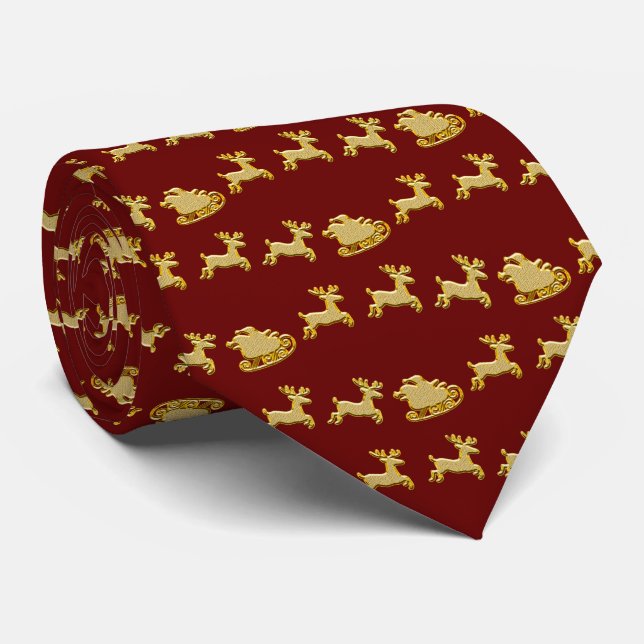 Reindeer Sleigh Neck Tie (Rolled)