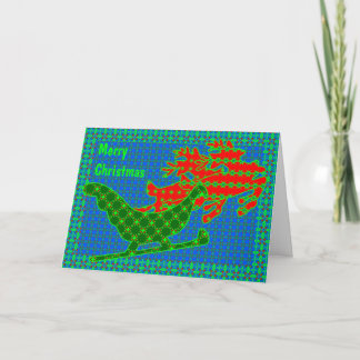 Reindeer & sleigh quilt holiday card